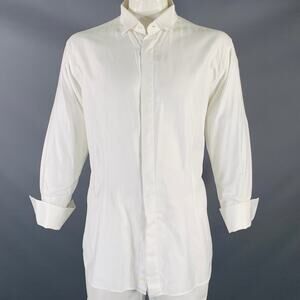 ETRO Size XXL White Herringbone Cotton Tuxedo Long Sleeve Shirt